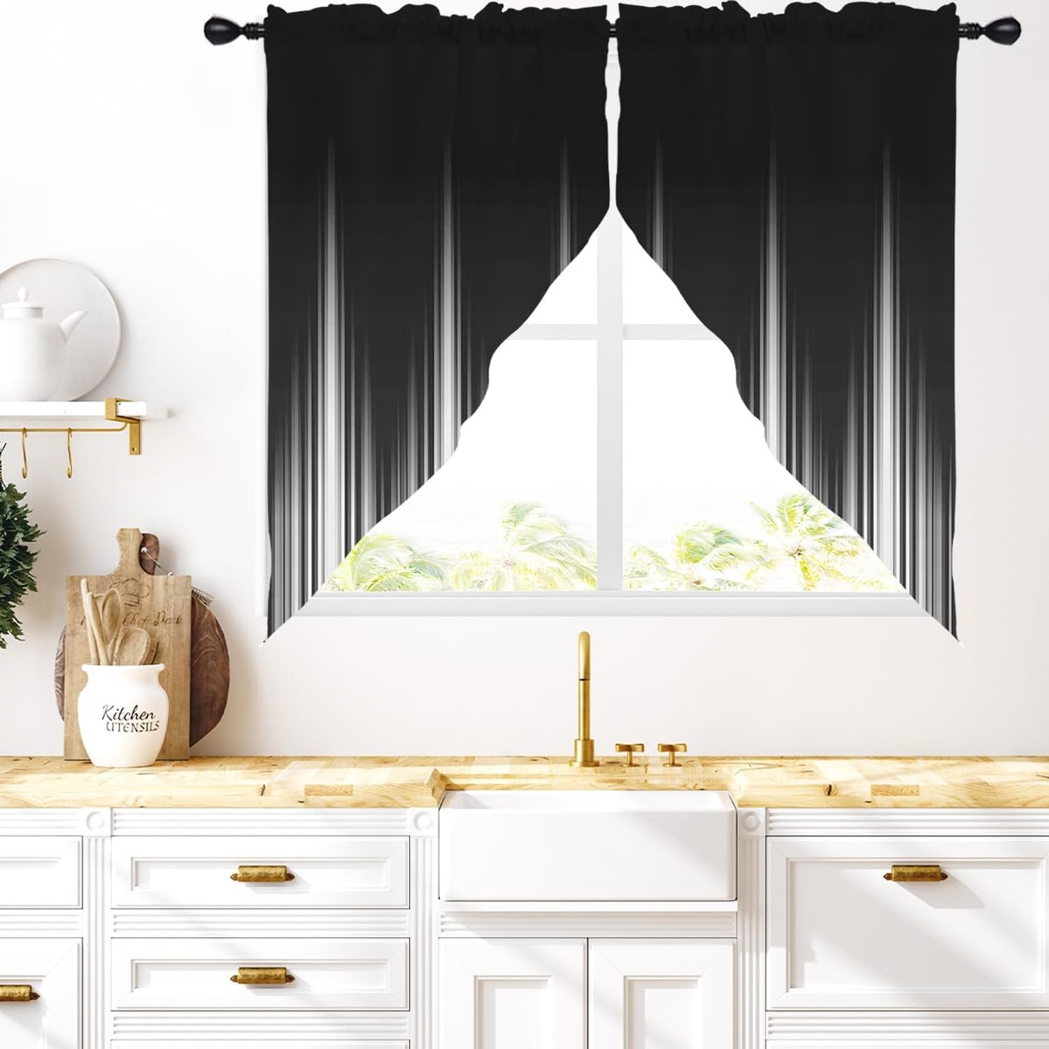 Coxila Black and White Kitchen Valance Curtains Small Short Ombre Dark Goth A…