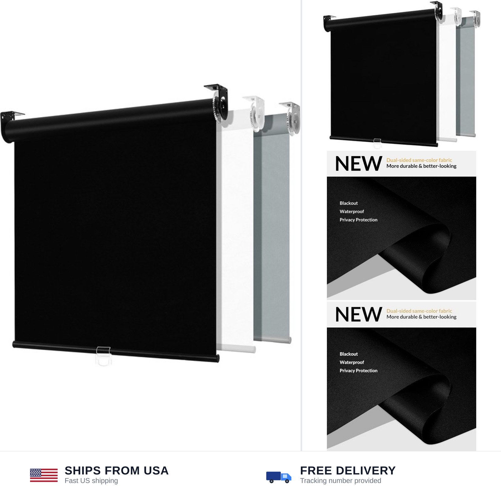 Boolegon Blackout Roller Shades for Windows, Door Blinds, Pull Down Spring Sy…