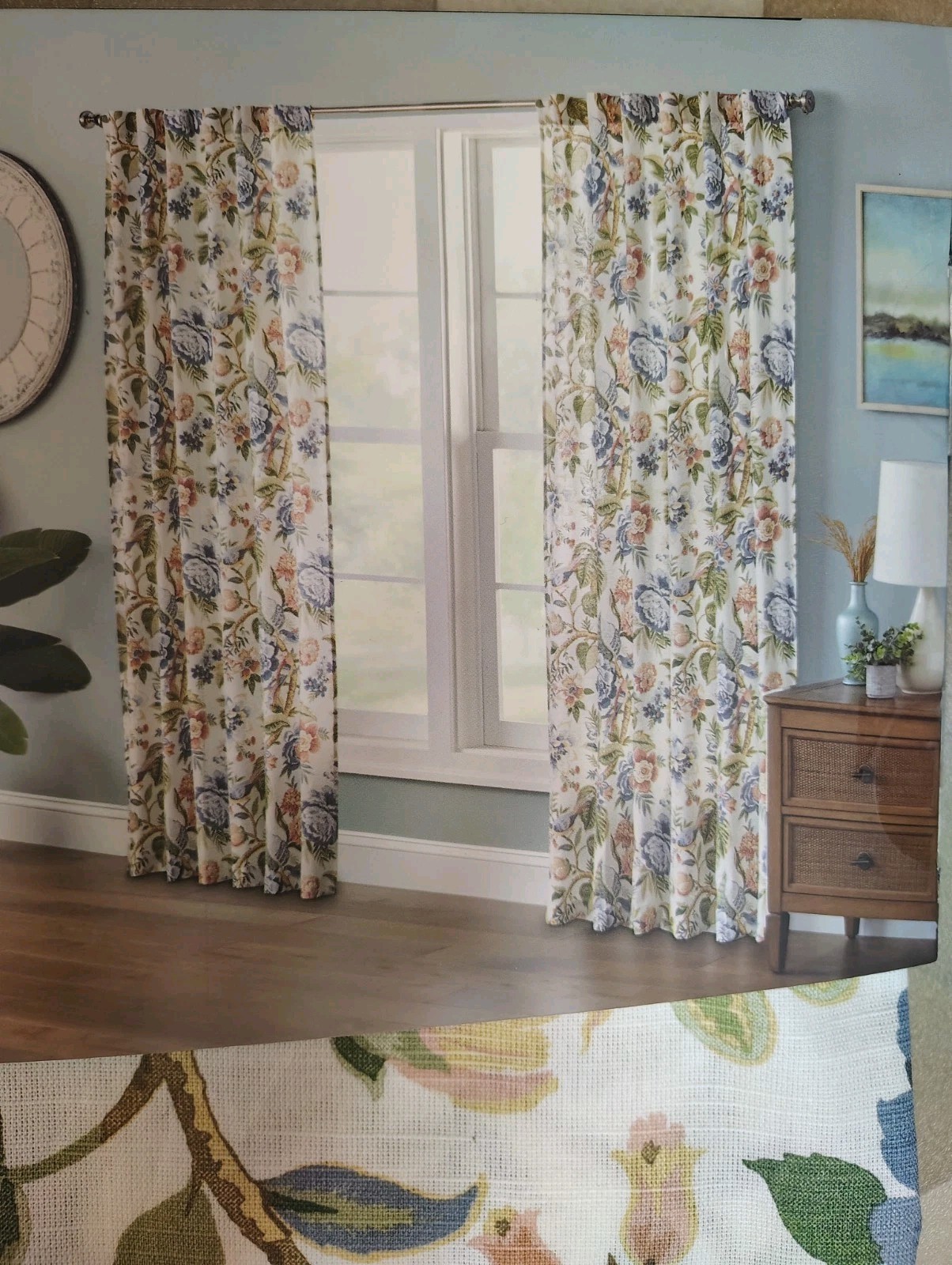 NWT Curated Kravet 2 pc Window Curtains Tree of Life Floral Birds Cotton 84″ lg