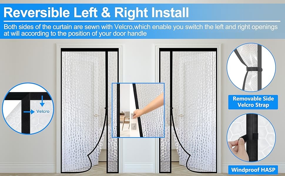 Magnetic Thermal Insulated Door Curtain,Waterproof EVA Door Cover,Left Right