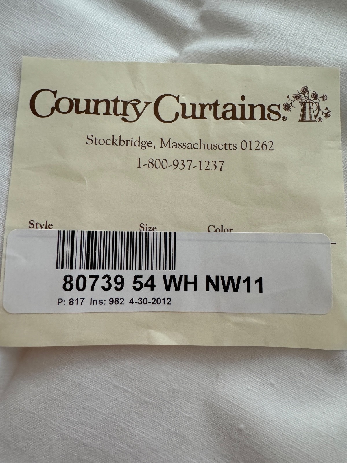 New ONE PAIR/SET Country Curtains Brand Tab Top Lined Drapes White 41×54 (x2)