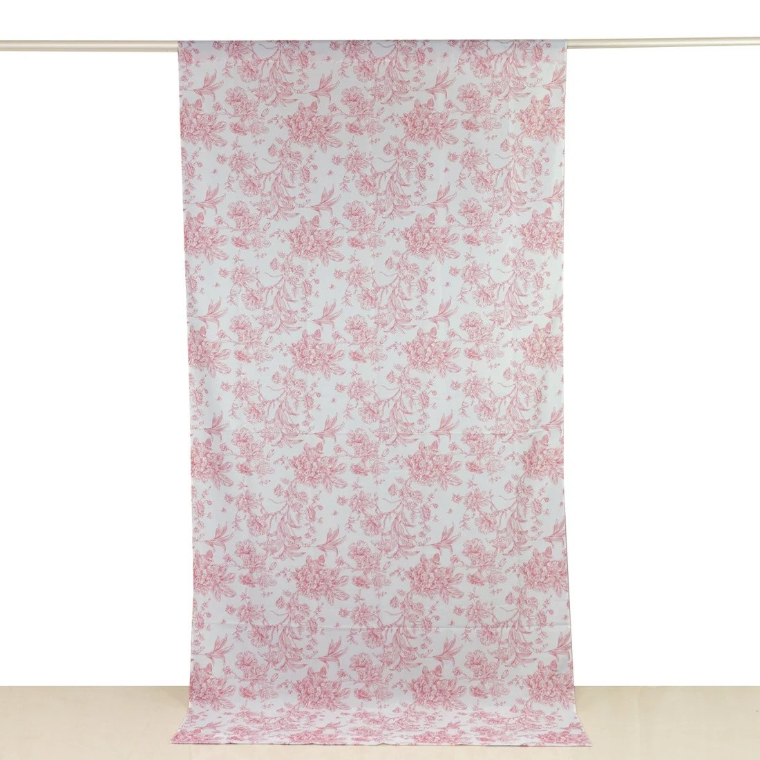 White Pink 5ft x 10ft French Toile Polyester Backdrop Curtain with Rod Pockets