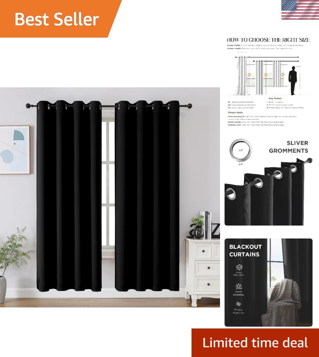 Noise Reducing Blackout Drapes 52×72 Inch – Ideal for Bedroom & Living Room