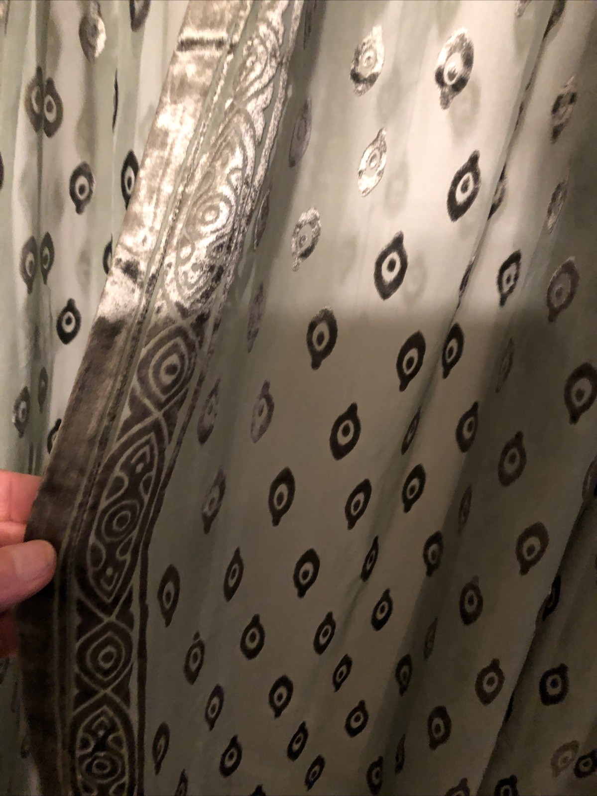 3 Piece Moss Green Semi Sheer Velvet Window Curtain Set -Diamond Pattern