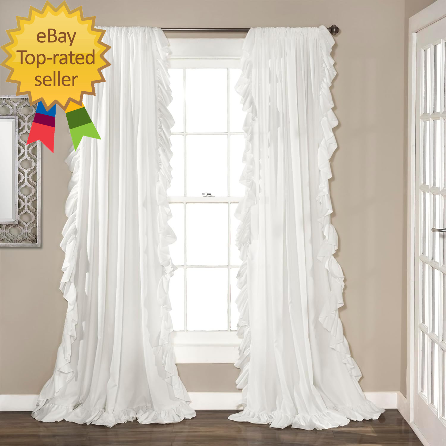 Reyna Ruffle Window Curtain Panel Set Pair 54″ W X 84″ L White Flowy Curtain Se