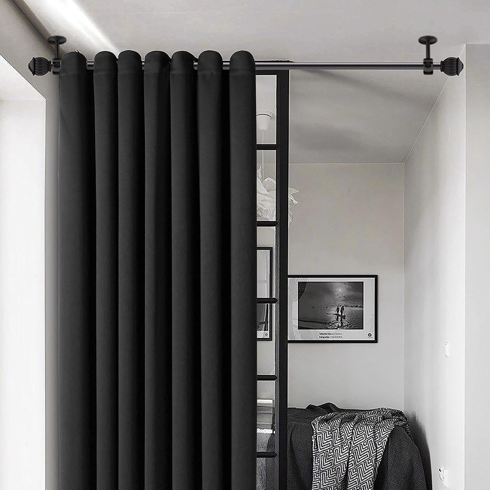 Curtain Rod Brackets, Ceiling Heavy Duty Holders, Black 4 Pack Hooks Hangers …