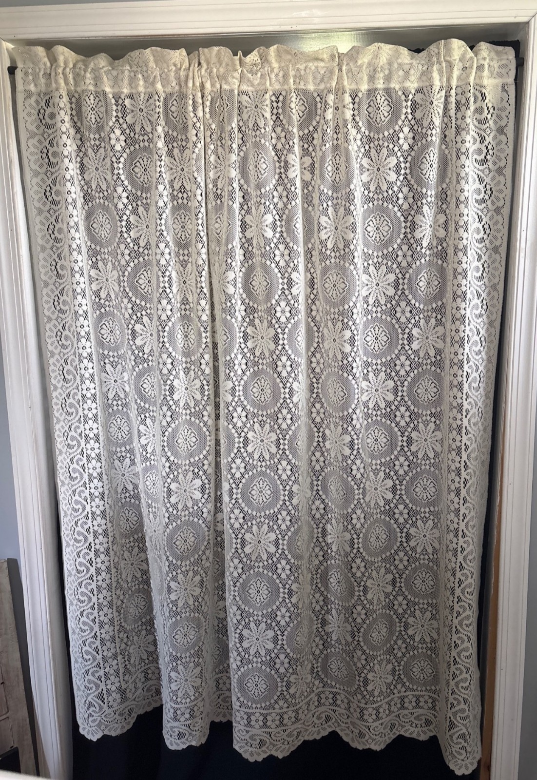 Cream Lace Window Balloon Valance 58W x 62L Sheer Floral Pattern Curtain Panel