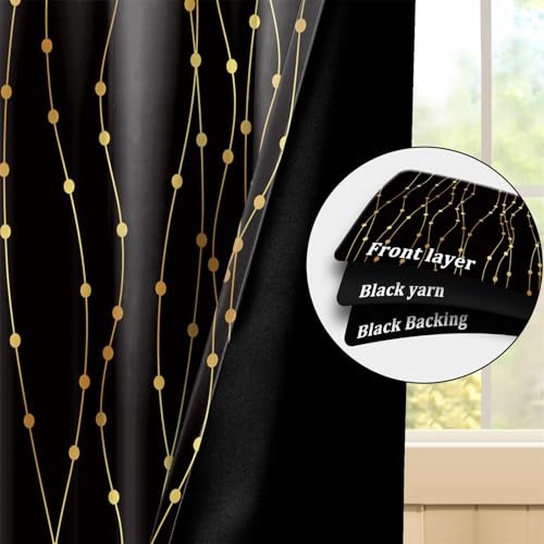 42 x 63 Inch Gold Wave Line Dots Blackout 42″W x 63″L (Pack of 2) Striped-5