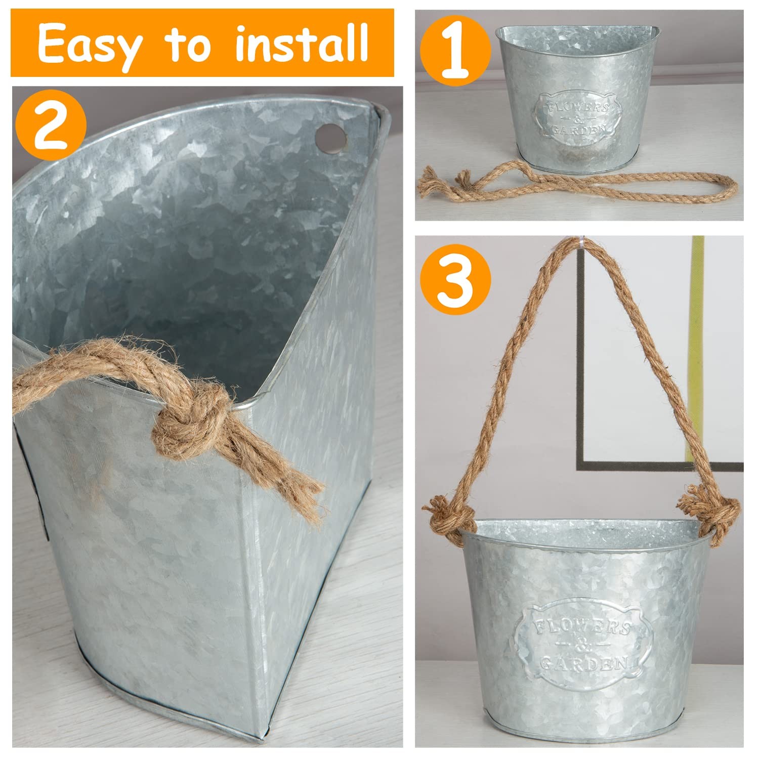 4Pcs Galvanized Metal Wall Planters for Succulents & Herbs – Rustic Decor