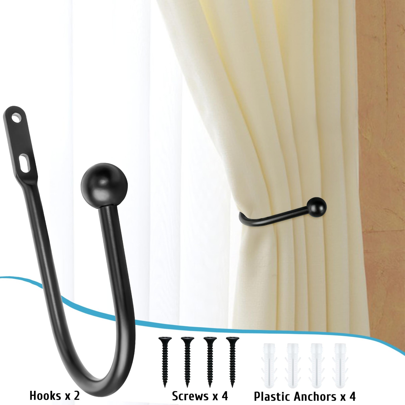 VRSS Wall Mount Curtain Tiebacks Drapery Holdbacks 8pcs Black