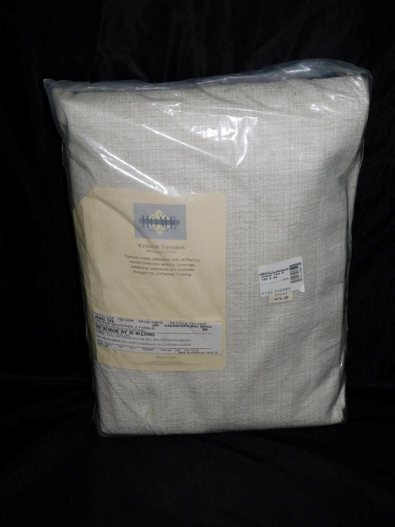 Vtg JCPenney Natural Beige Jewel Tex Drapes 2 Panels 100 x 45 in NEW USA Made