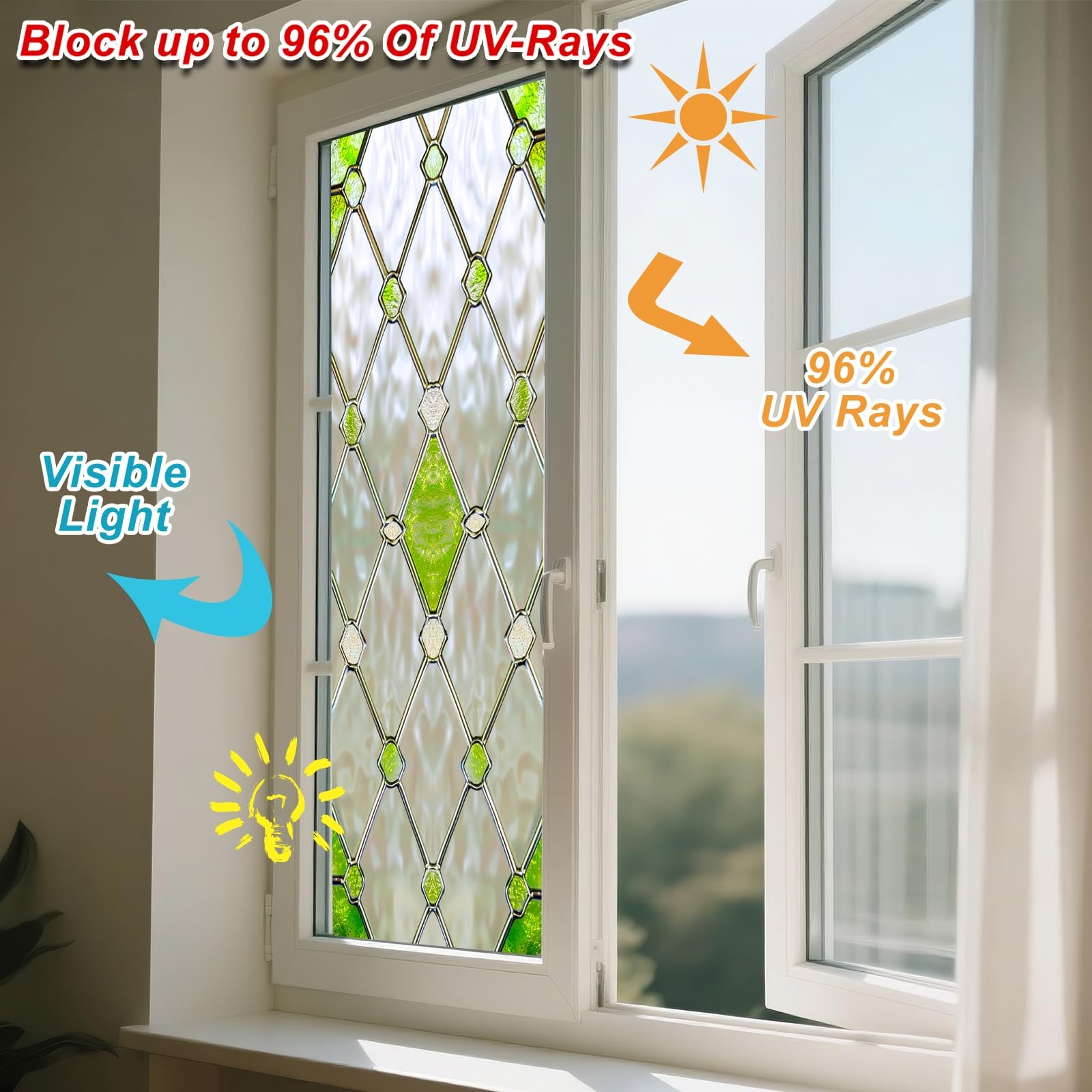 Privacy Window Film Stained Glass Window Green Diamond Net Decorative