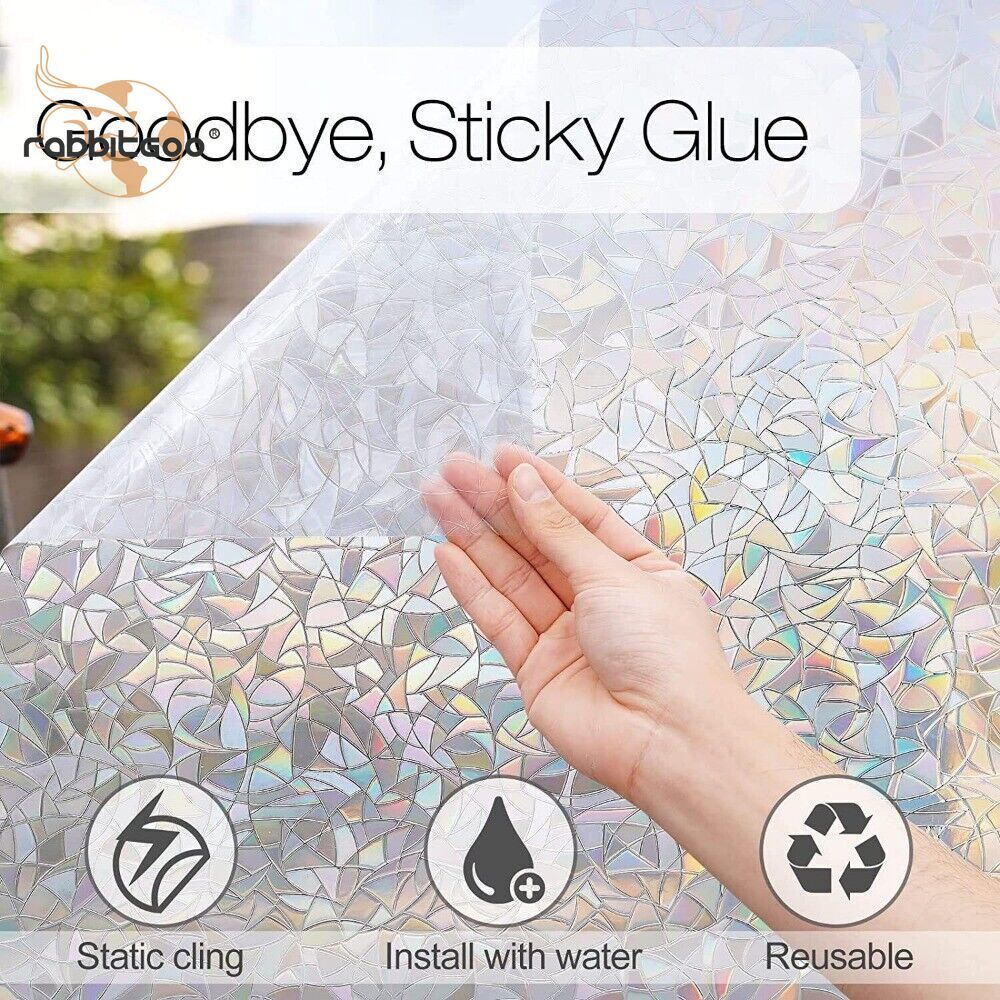 rabbitgoo 3D Privacy Window Film UV Blocking Decorative Static Cling Glass Film