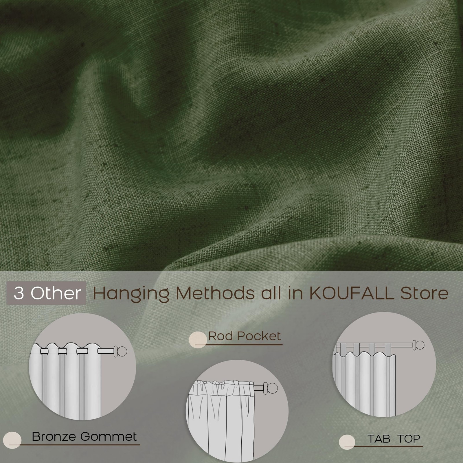 Olive Green 45Inch Short Curtains Back Tab Rod Pocket Kitchen Set, 2 Panels