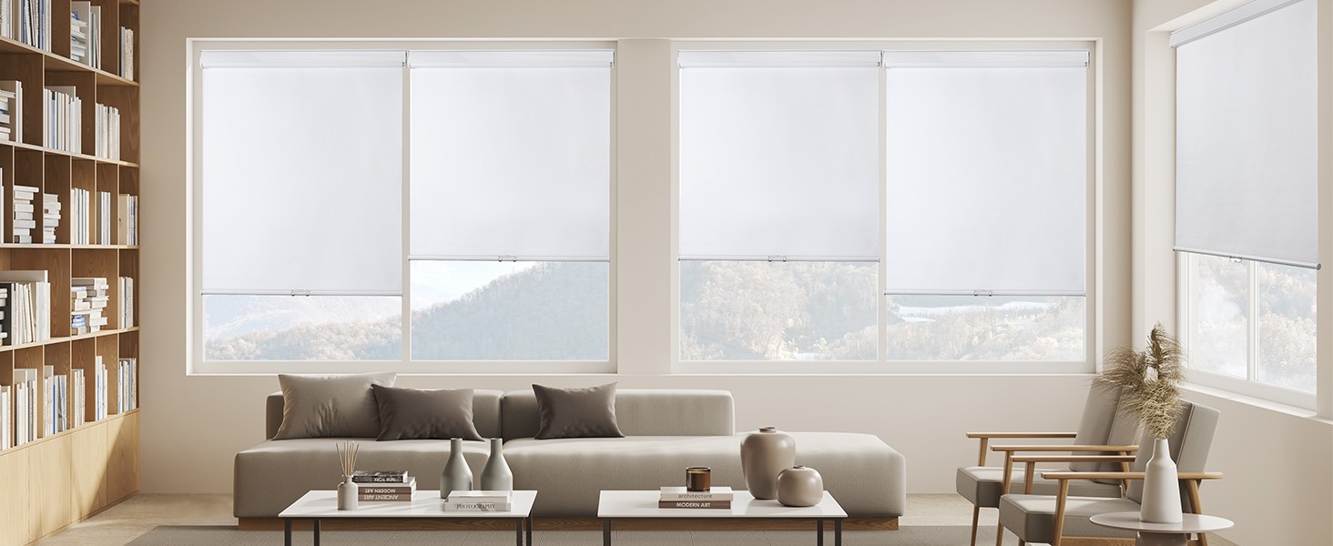 Roller Window Shades Free-Stop Cordless Blackout Blinds, Thermal Insulated Pull