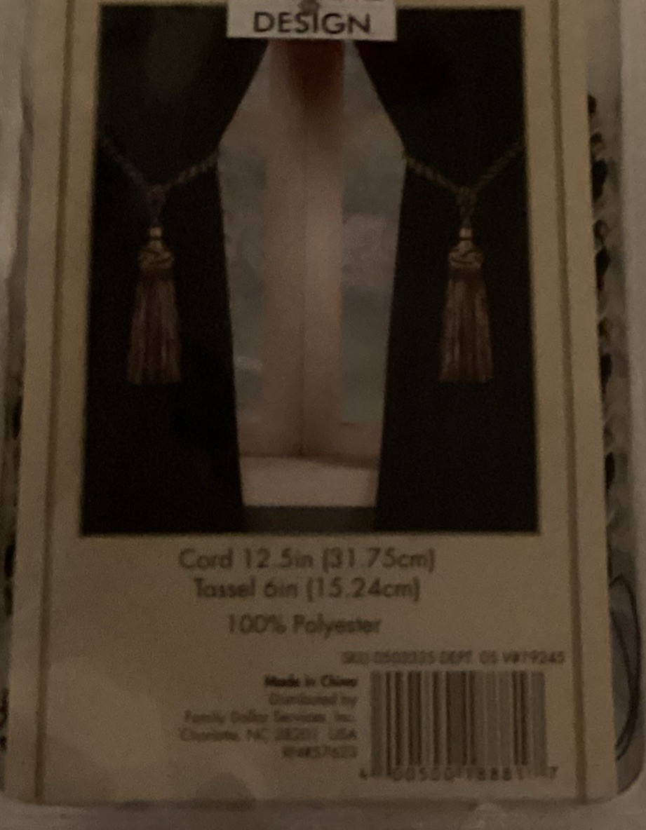 Interiors Design 2 Single Tassel Tiebacks 12.5″ Cord Black & Gold New