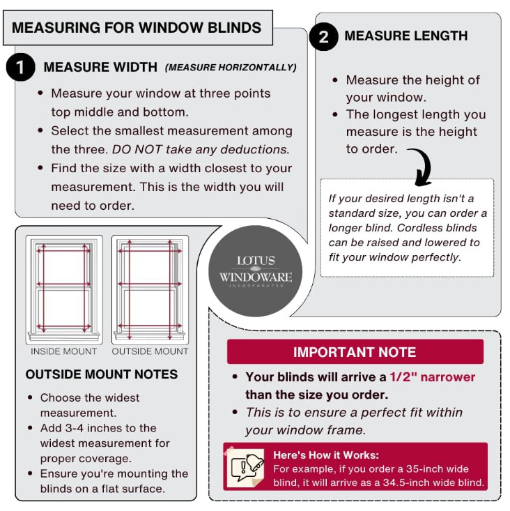 Lotus & Windoware Cordless, 2 Inch Faux Wood Blind, 24″ Wide x 60″ Long