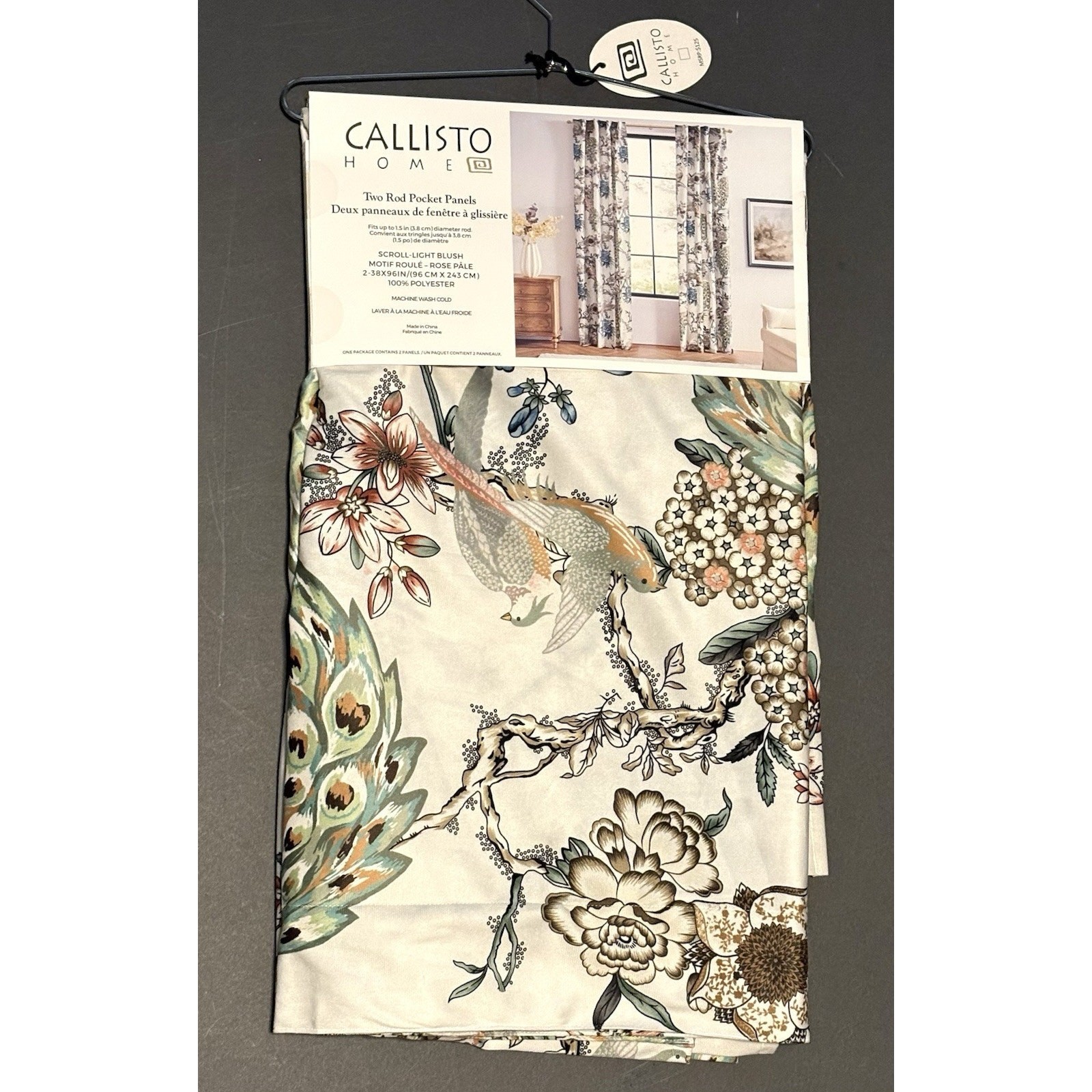 Callisto Home Peacock Bird Window Curtains Panels 38 X 96” Set Pair Ivory Drapes