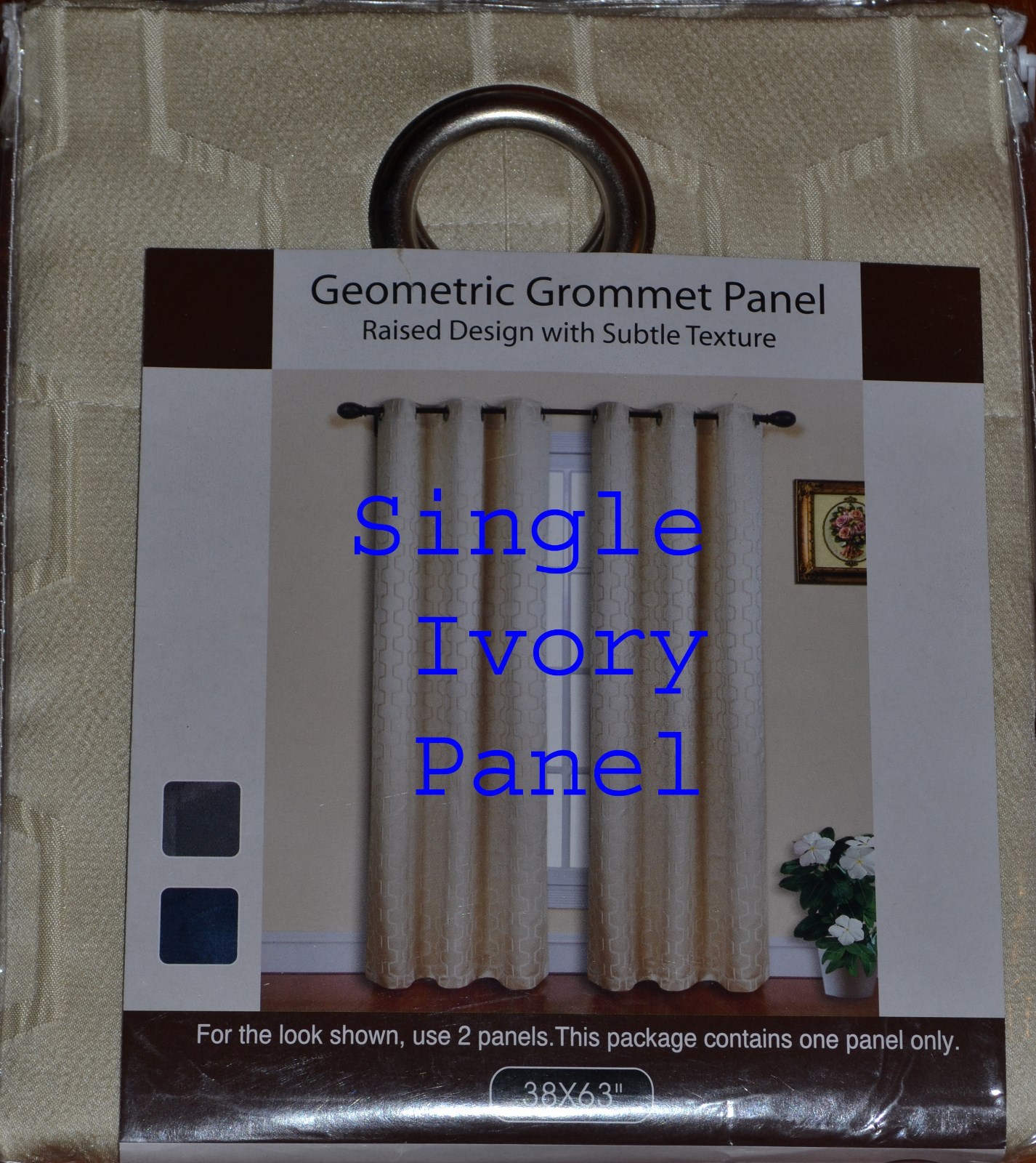 Window Curtain~Single Panel~Geometric Ivory~Grommet~38″ x 63″~NEW