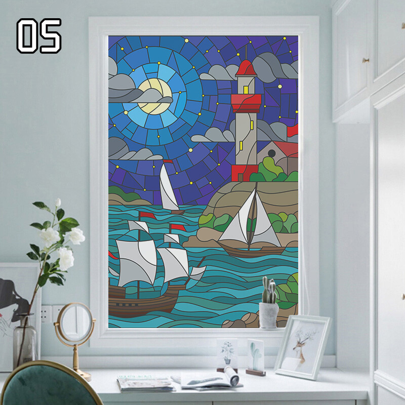 Window Film Retro Oil Painting Static Cling Room Decoration