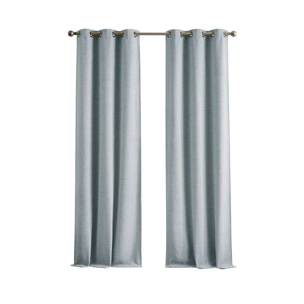 Josie Blue Solid Polyester 38 In. W X 96 In. L Machine Washable Grommet Indoor B