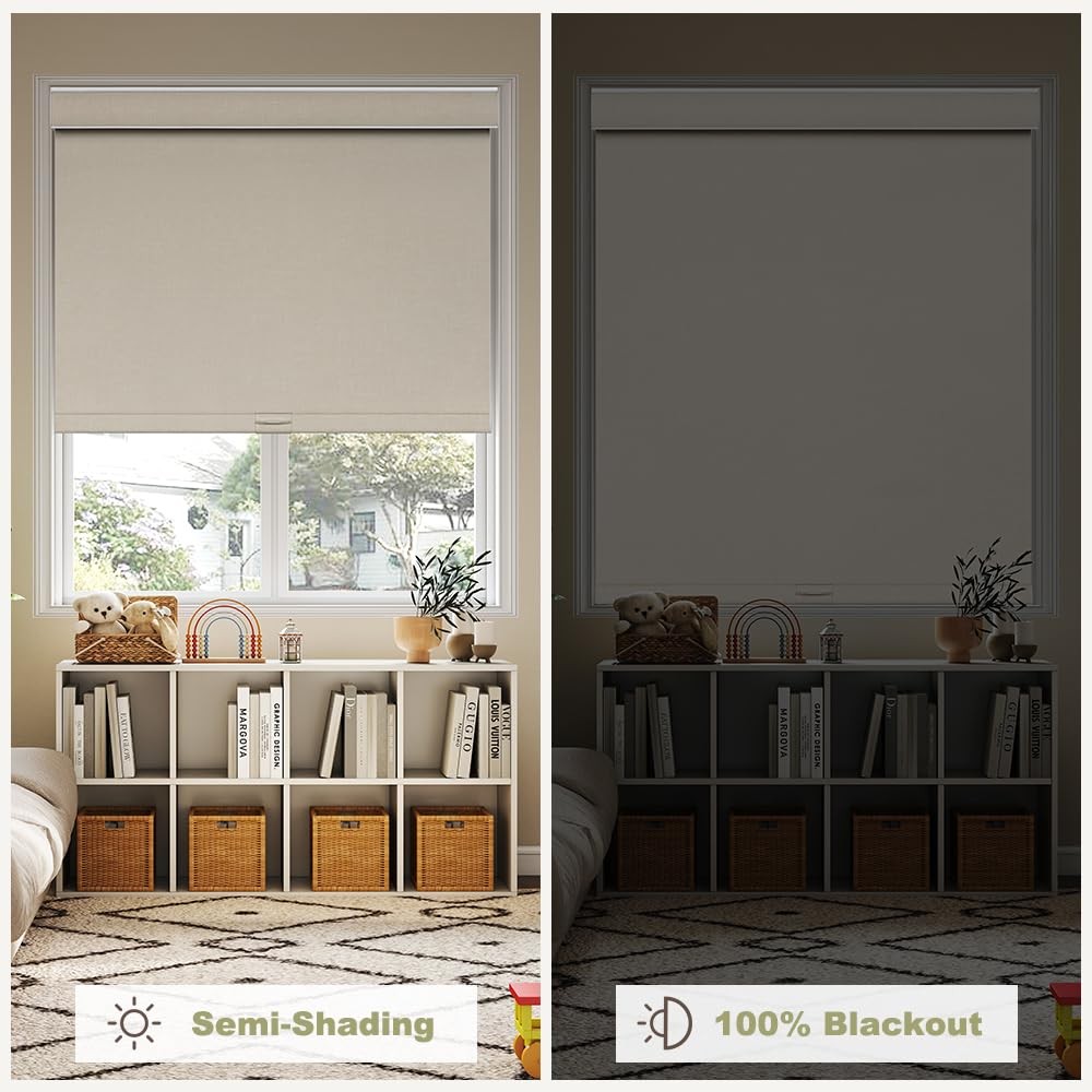 Blackout Roller Shades for Windows, Cordless, Roller Blinds, Linen Fabric Win…