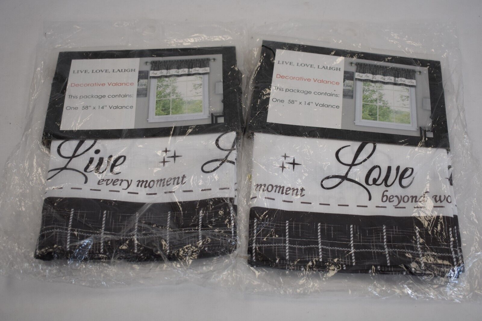 Live Love Laugh Decorative Curtain Valance 58″ x 14 Polyester Charcoal 2 Pack