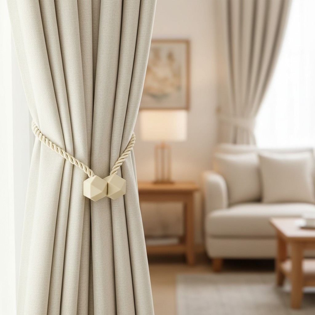 2022 Upgrade: Durable Beige Magnetic Curtain Tiebacks with Twisted Rope – 2 Pack