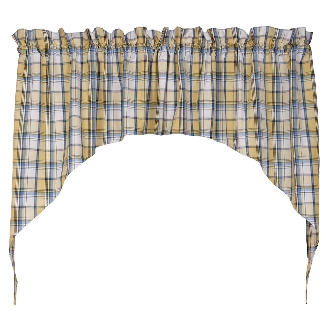 Cottage Grove Blue Yellow Checked Window Swag, 72″ x 36″, Country Farmhouse