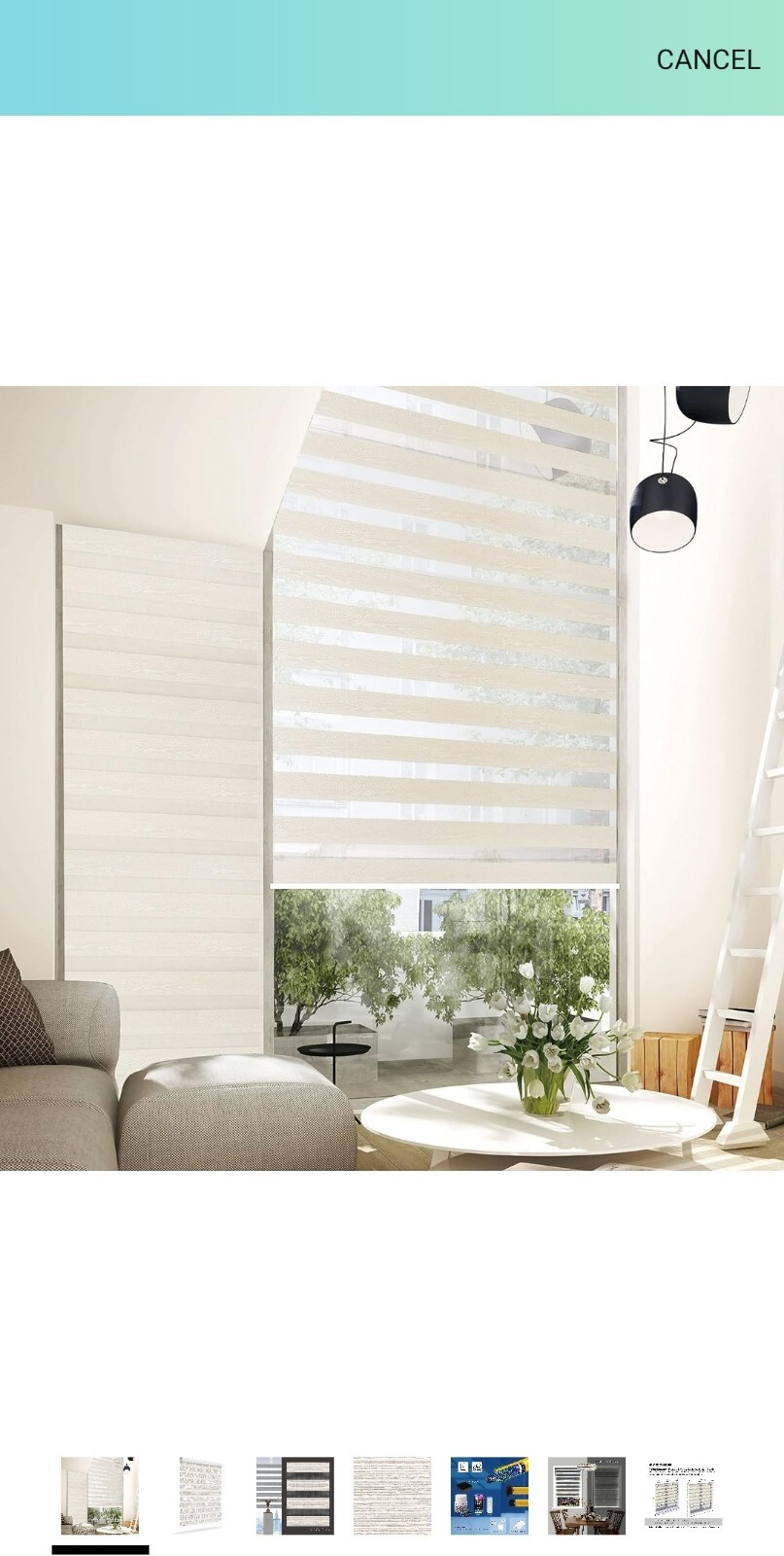 Jogney Zebra/Roller Shades -White/Beige. 47″W X 71.5″H