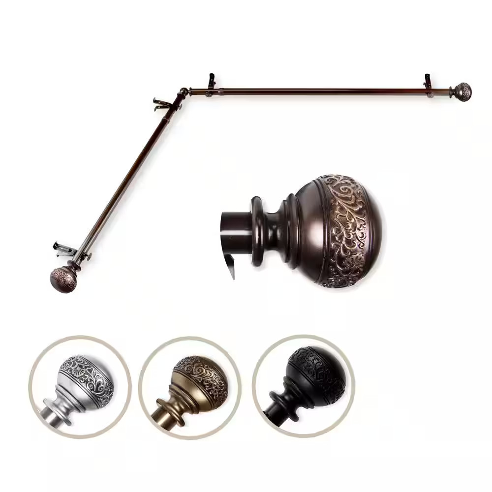 48 In. to 84 In. 13/16 In. Adjustable Corner Window Curtain Rod in Cocoa with Do