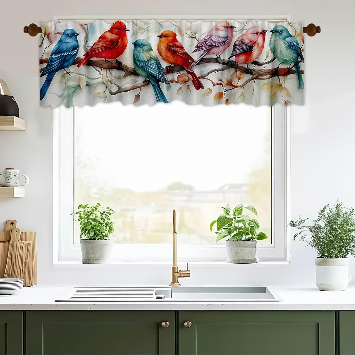 54×18 Inches Watercolor Floral Window Treatment Valance Farmhouse Wildflowers