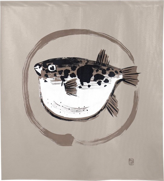 Noren Japanese door curtain 33.5×35.4 in polyester Fugu Pufferfish Circle Japan