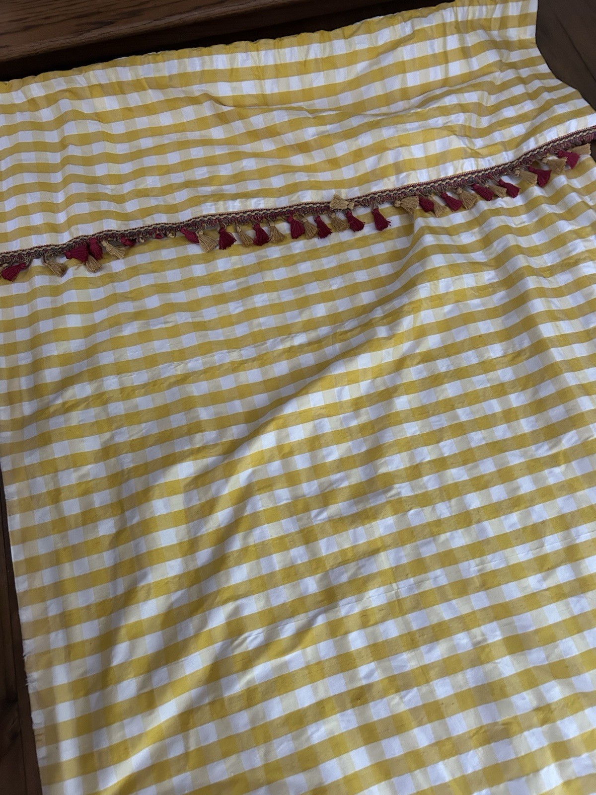 Pair Decorator Custom Made Striped Check Silk Taffeta Tassel Trim Lined