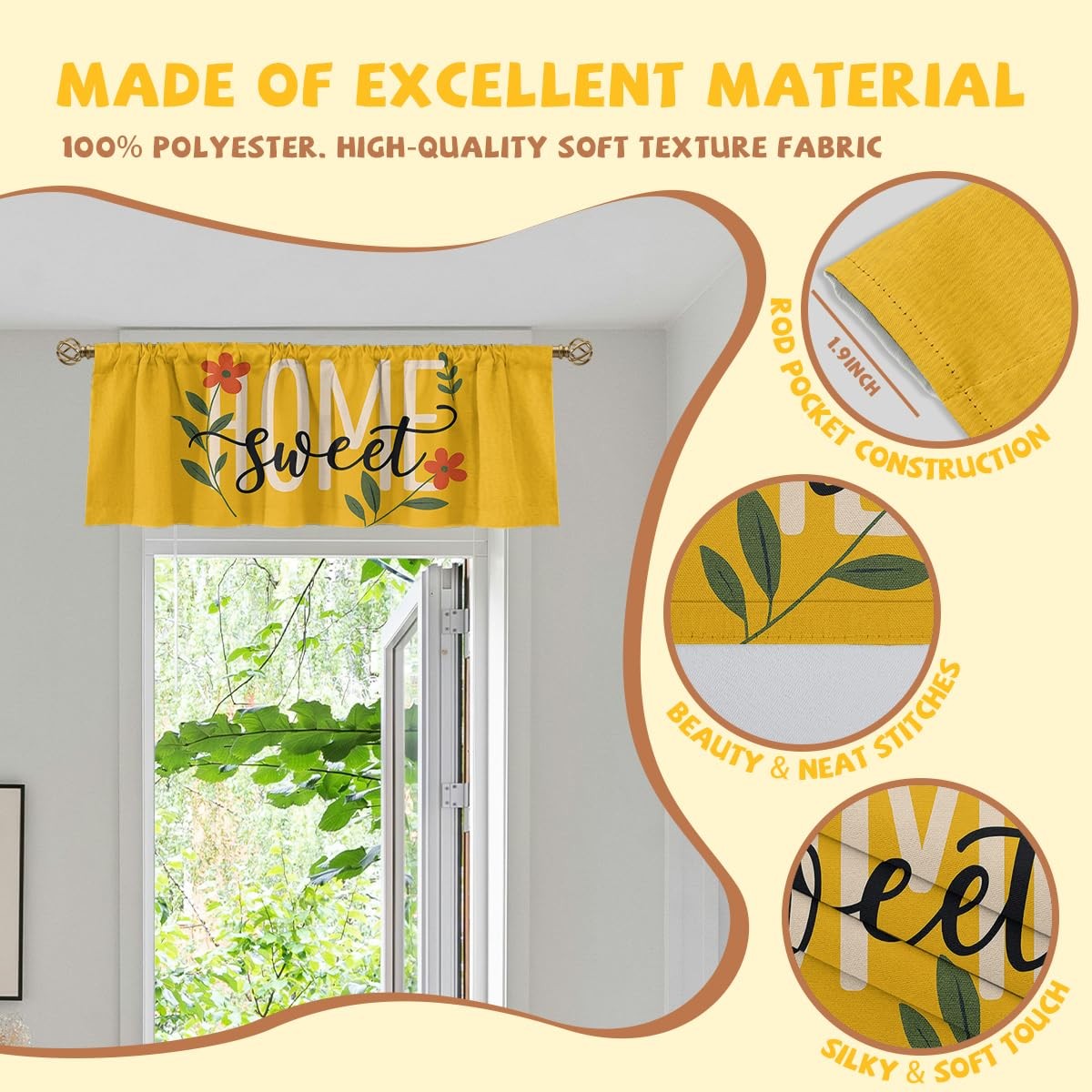 Flower Valance Curtain for Windows 2 Pack, Sunflower Bee Summer Garden Sweet …