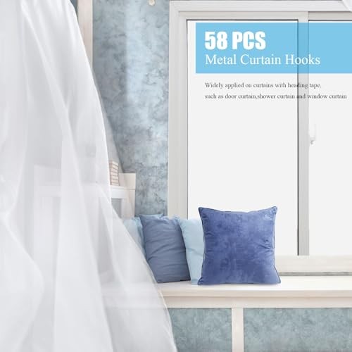 1.2 Inches Curtain Hooks, 58pcs Metal 1.2 inch x 0.7 inch (H x W) Silver White