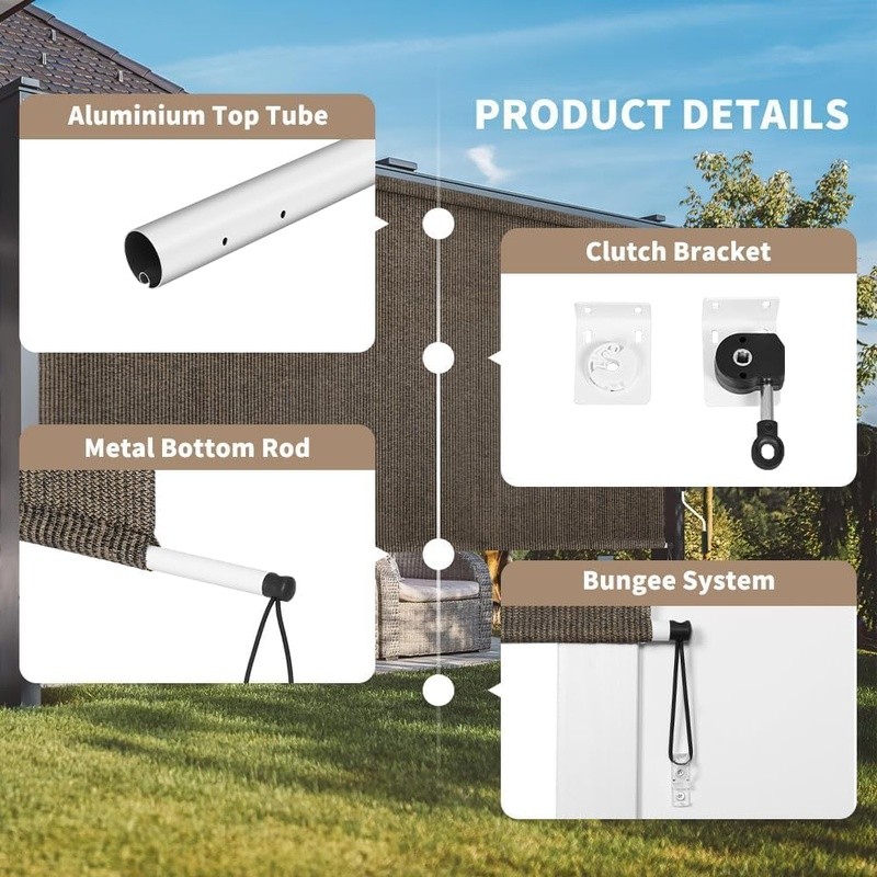 Cordless Outdoor Roller Shades UV Protection Privacy Patio Blinds 96″L x 48″W US