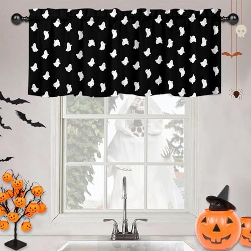Halloween Autumn Window Valances Kitchen 18″W x 54″L (Pack of 1) Cute Ghost