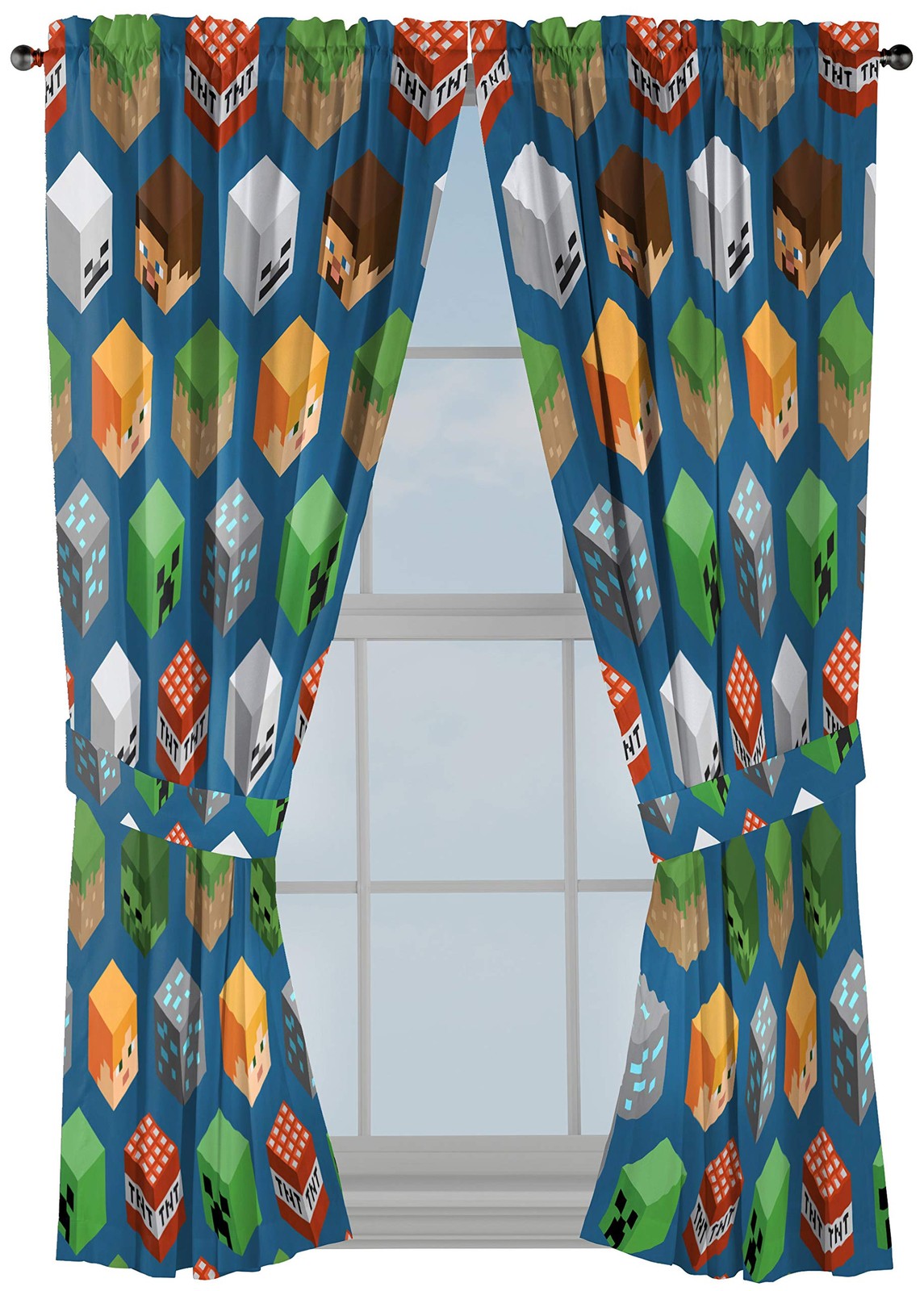 Minecraft Isometric Blue 63 in Drapes 4 Piece Set – Beautiful Room Decor&Easy…