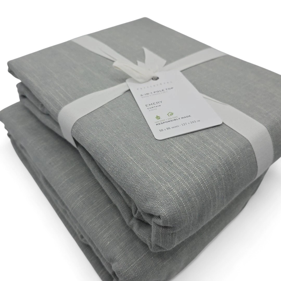 Pottery Barn Emery Cotton Linen Curtains 50×96 Blue Mineral Lined New Set 2