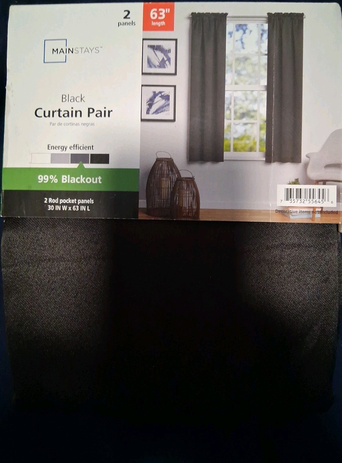 Mainstays 63 in Black Curtains