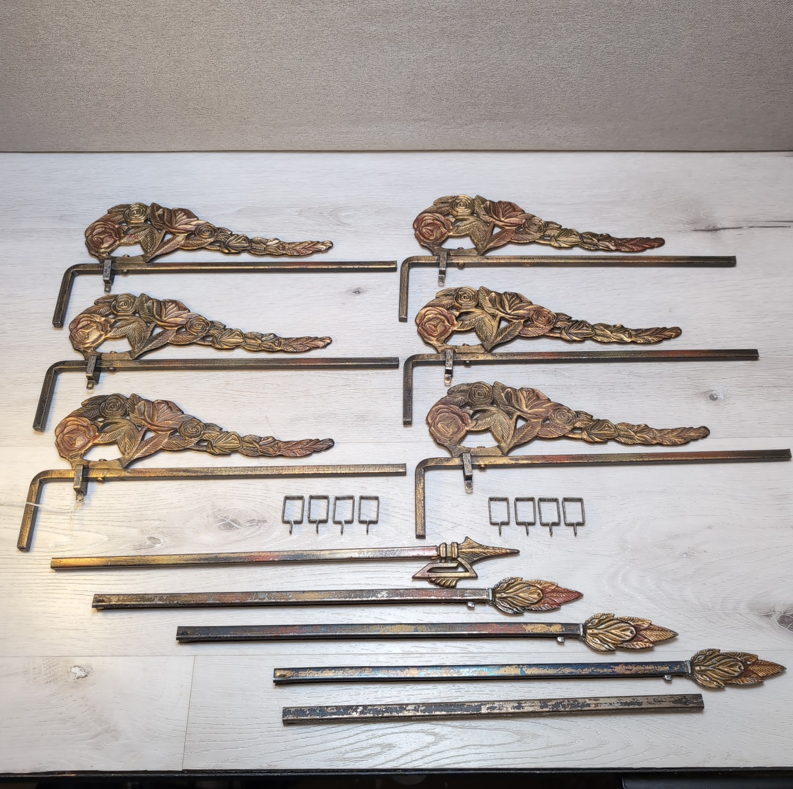 (Lot of 6) Vintage Art Deco Nouveau Victorian Swing Arm Curtain Rods Adjustable