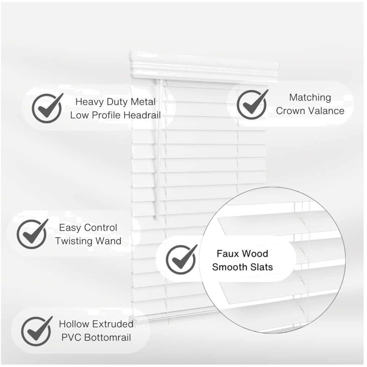 Cordless Faux Wood Blind 34×36 – Bright White