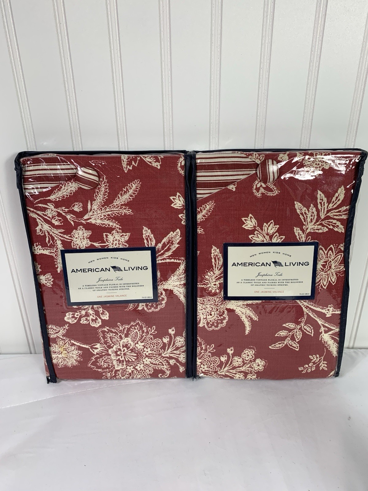 2 NEW RALPH LAUREN AMERICAN LIVING JASMINE TOILE TICKING STRIPE VALANCE 54 X 16