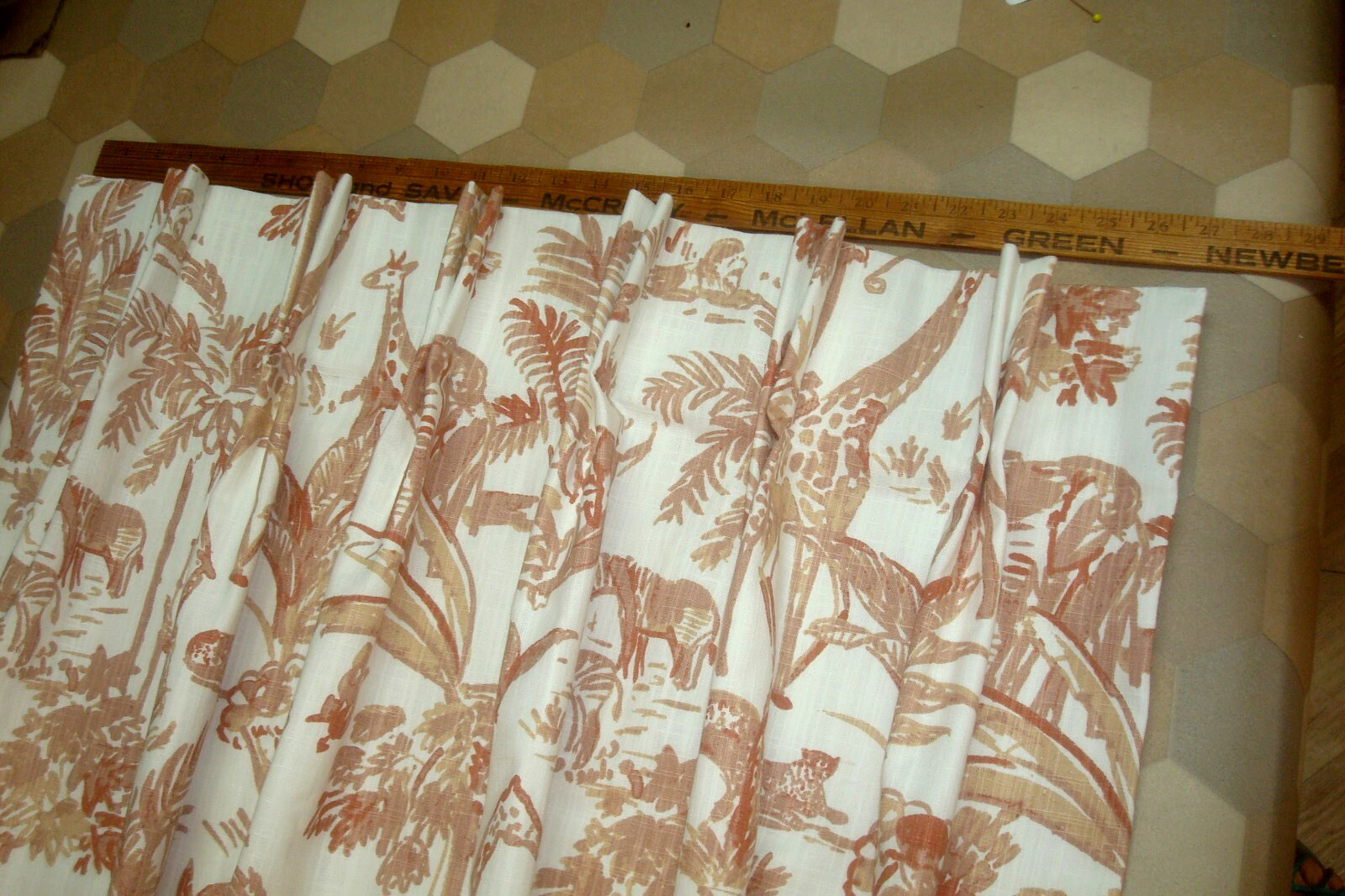 New One Pair Custom Lined DRAPES Meru African Animal Toile Clay Pleated 84″ lg
