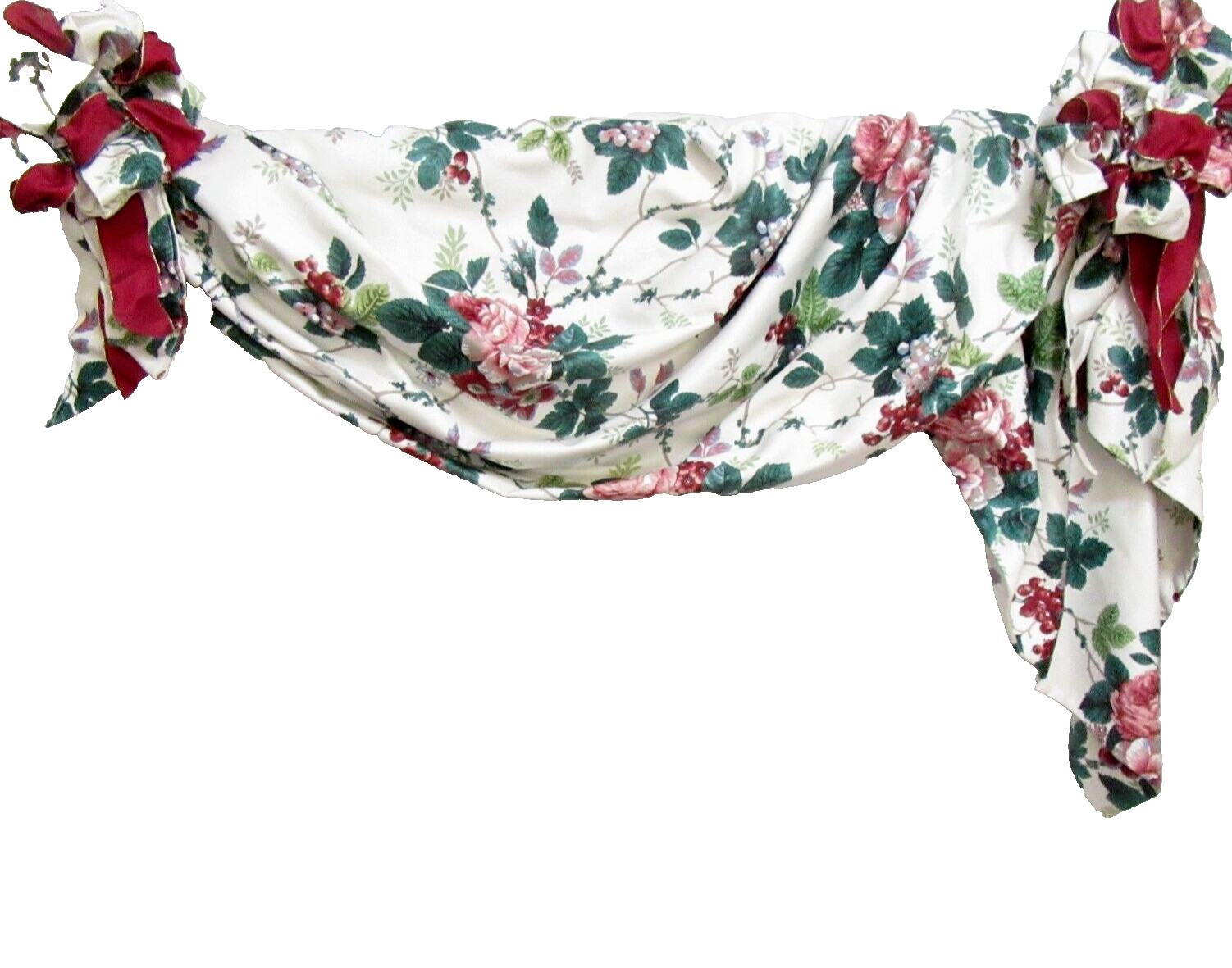 Waverly Pleasant Valley Floral Rosettes Custom 2pc Adjustable Swag Valances