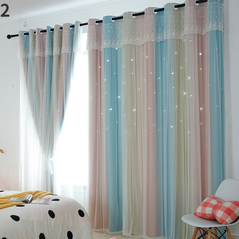 1PC French Mesh Rainbow Curtain Star Hollow Home Living Room Study Window Drapes