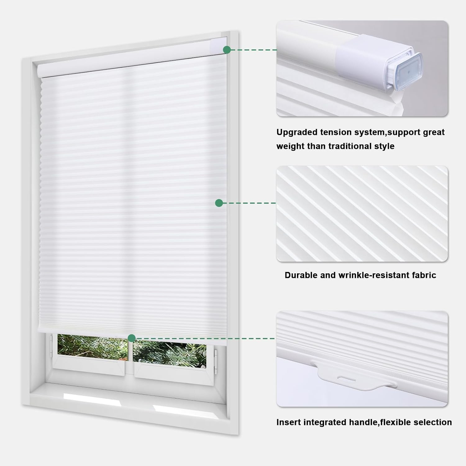 Tonature Upgrade No Drill No Tools Cellular Shades for Indoor Windows 38mm Honey