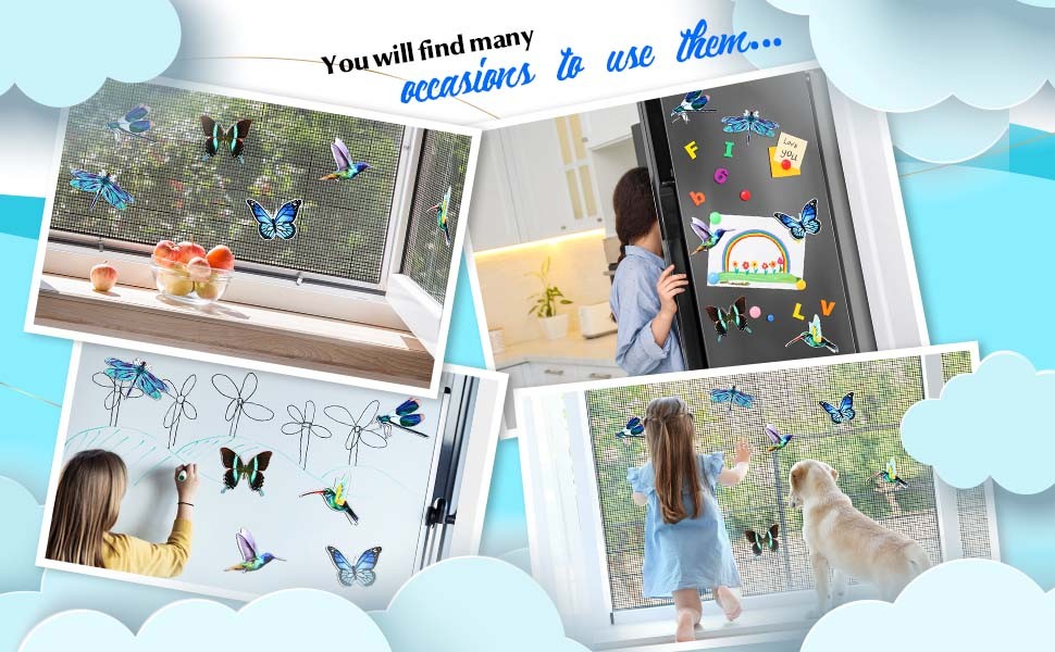 12 Pcs Hummingbird Retractable Screen Door Magnets Butterfly Dragonfly Double