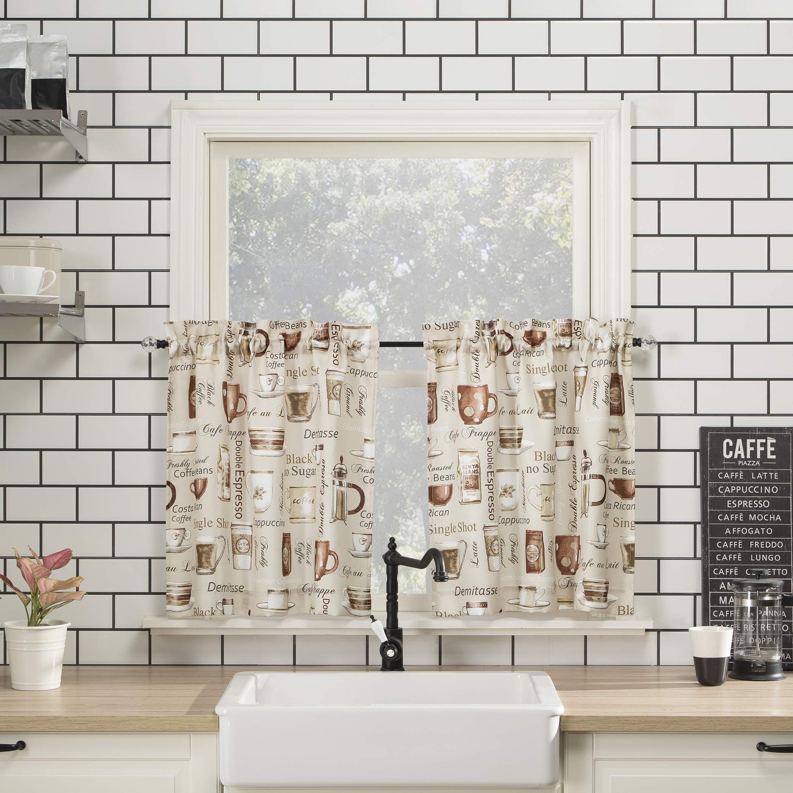 Bristol Coffee Semi-Sheer Rod Pocket Kitchen Curtain Valance and Tiers Set, 5…